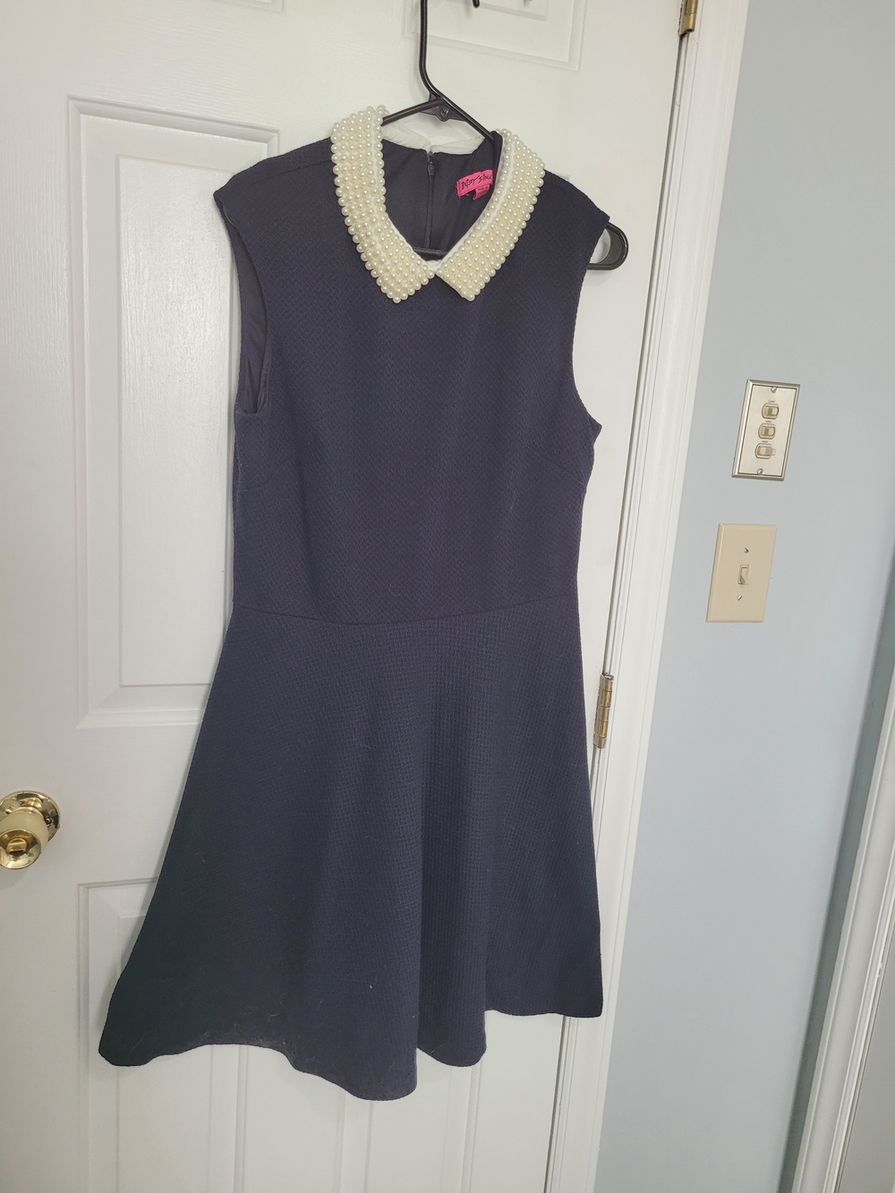 Betsey Johnson Navy Fit-and-Flare Dress with Pearl Collar